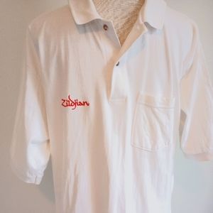 Vintage Zildjian Shirt Men's Rare White Polo with Red Embroidered Logo on Pocket